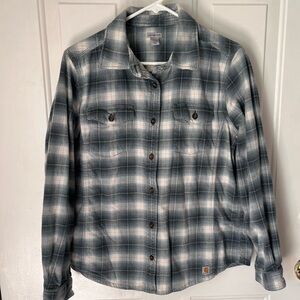 Carhartt Girls Rugged 12/14 Flex Relaxed Fit Plaid Flannel Button Down Blue